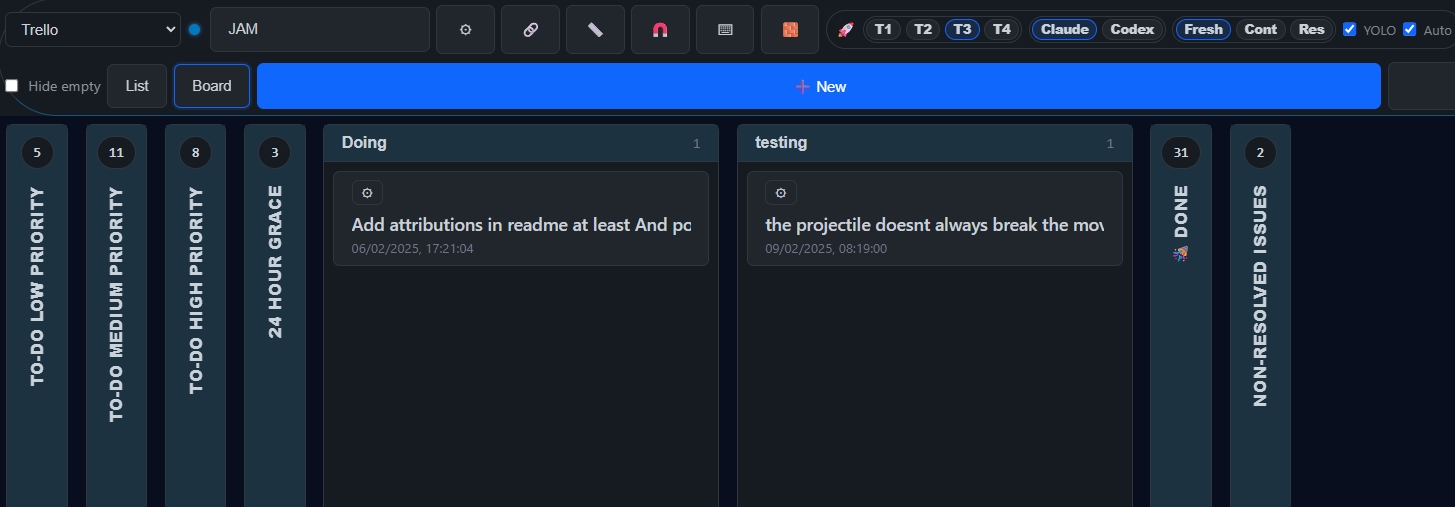 Tasks board with tier filters and agent/provider controls